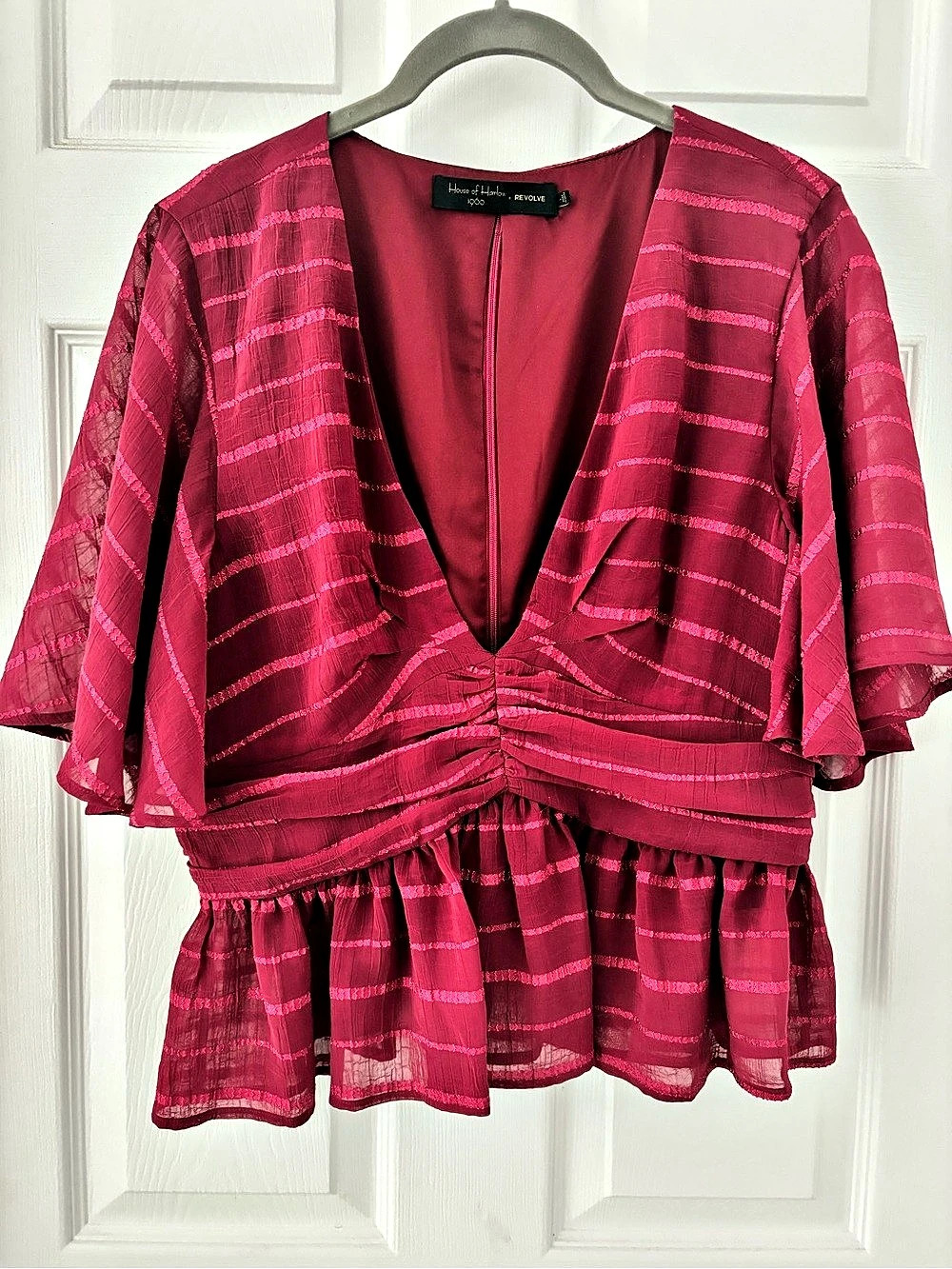 House of Harlow 1960 x REVOLVE Striped Peplum Top in Pink Size Large Like New